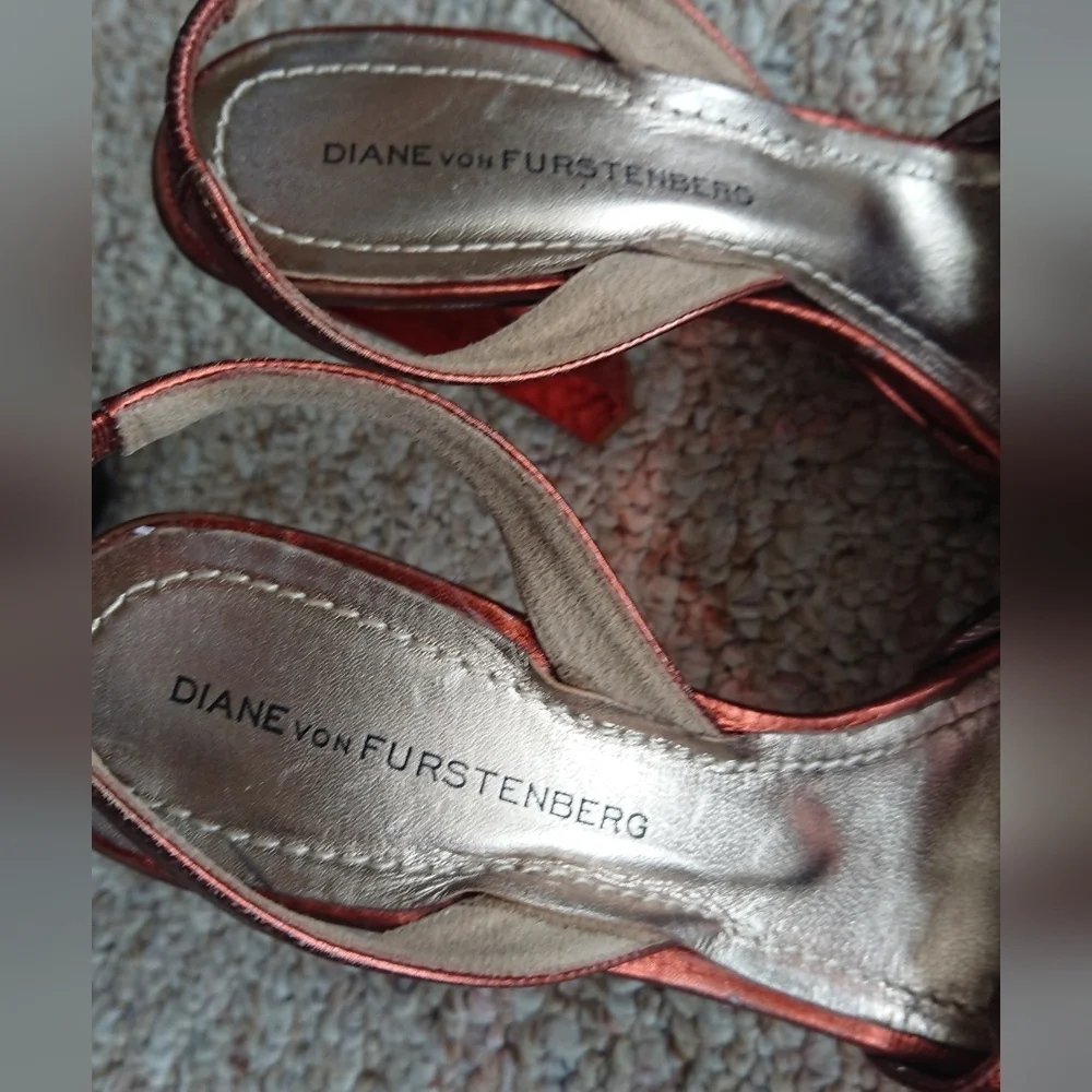 Diane von Furstenberg metallic orange open-toe slingback heels size 6.5